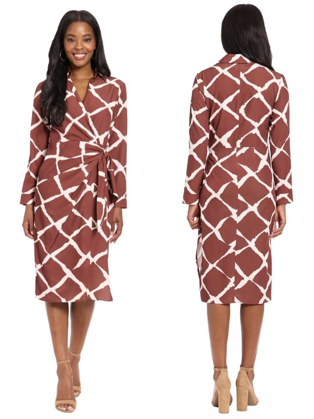 NWT New London Times Rhea Collared Side Tie Midi Dress Size 4 Petite